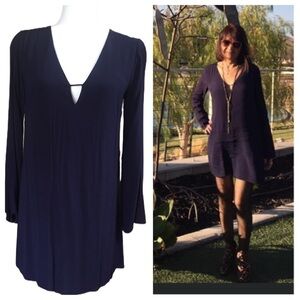 Navy Blue Mini Long Sleeves Dress Small